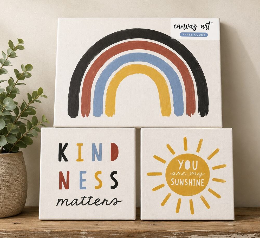 NWT Target Horizon Group 3 Pc Canvas Wall Art Rainbow Kindness Sunshine Nursery